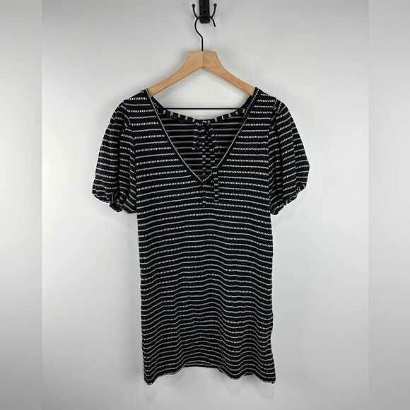 Loft Beach Black and White Puff Sleeve Tie Back Dress XXS - Picture 6 of 6